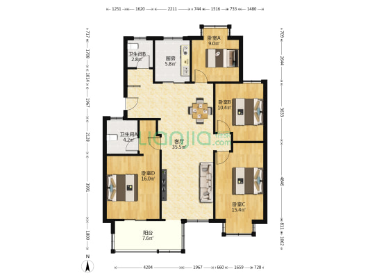 金海湾 4室1厅2卫 122平方