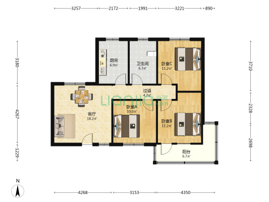 黄山岭路28号 3室1厅1卫 88平方
