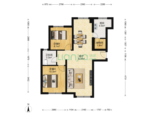 保利首开熙悦春天 2室1厅1卫 89平方