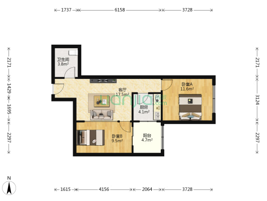 黄金花园 2室1厅1卫 70平方