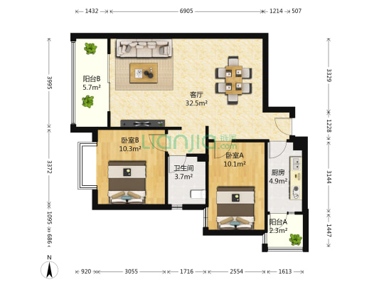 锦绣光华 2室1厅1卫 89平方