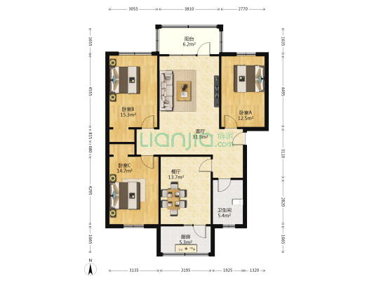 万寿路18-2号 3室2厅1卫 125平方