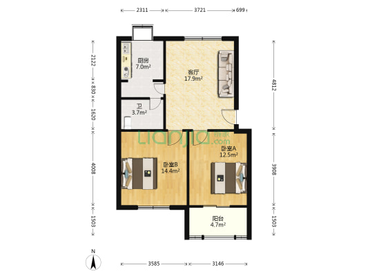 通榆南村 2室1厅1卫 73平方
