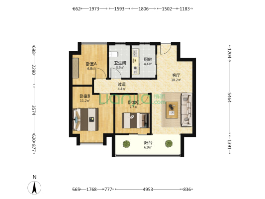 文澜苑 3室1厅1卫 86平方