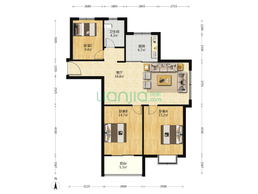 建湖观湖壹号 3室1厅1卫 119平方