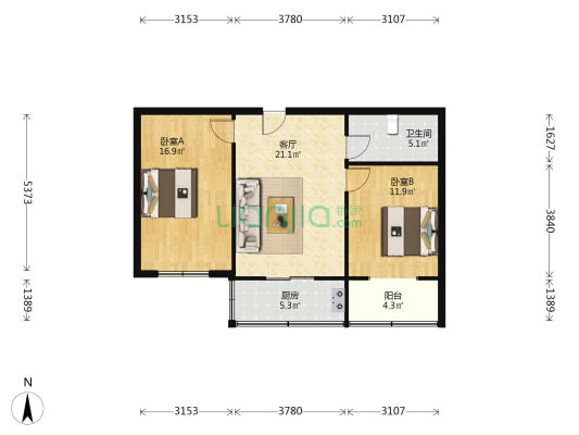 四建小区东区 2室1厅1卫 77平方