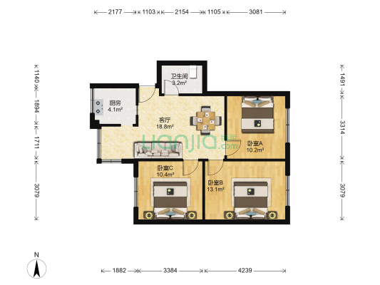 新民街50号 3室1厅1卫 80平方