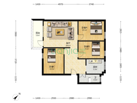 佛祖坳二路 3室1厅1卫 88平方