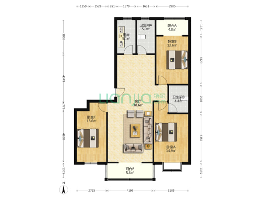 户型通透， 一梯两户， 交通便利。满五-户型图