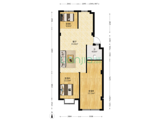 恒信向阳府 3室1厅1卫 97平方