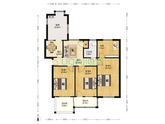 安卓小区 4室2厅1卫 109平方