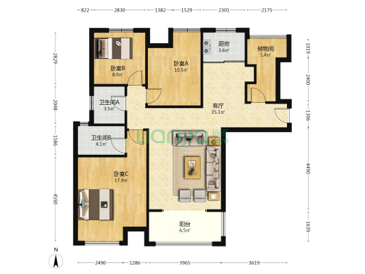 水榭华城澜境 3室1厅2卫 122平方