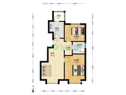 天房发展·林里公园 2室1厅1卫 75平方