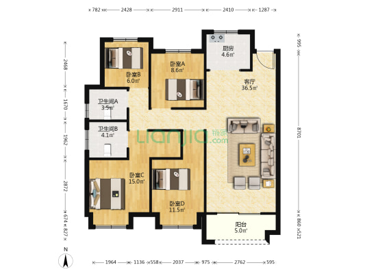 京师国府东区 4室1厅2卫 125平方