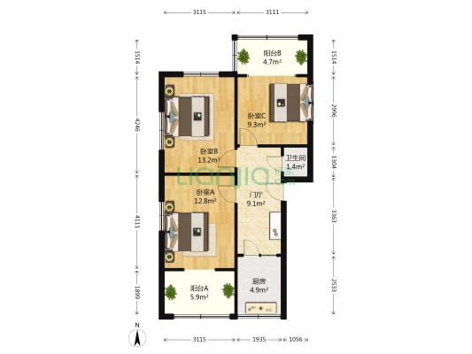陕西街143号 3室0厅1卫 71平方