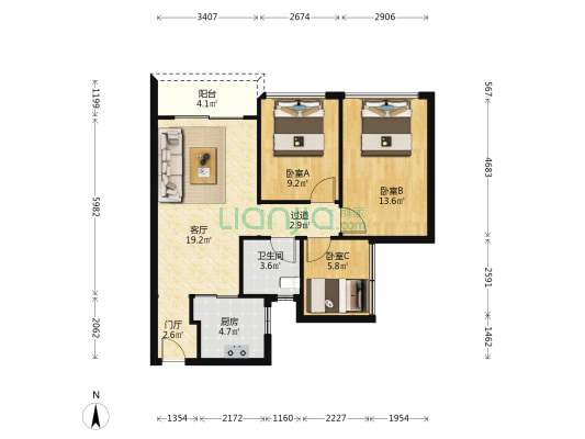 今日香沙御景园 3室1厅1卫 80平方