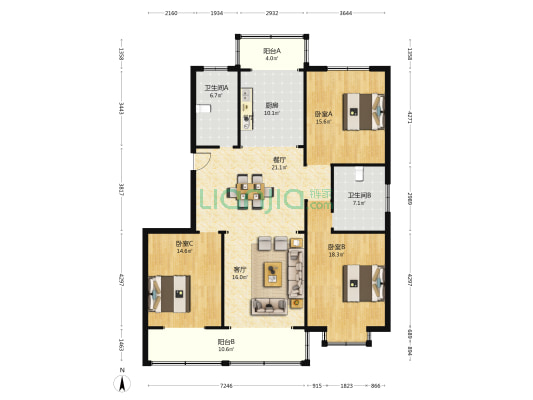 明润华府 3室2厅2卫 153平方