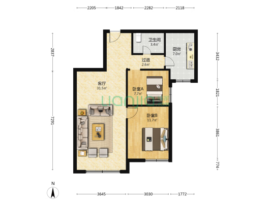 景和园 2室1厅1卫 97平方
