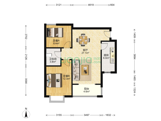 吉源美郡国际城 2室1厅1卫 80平方
