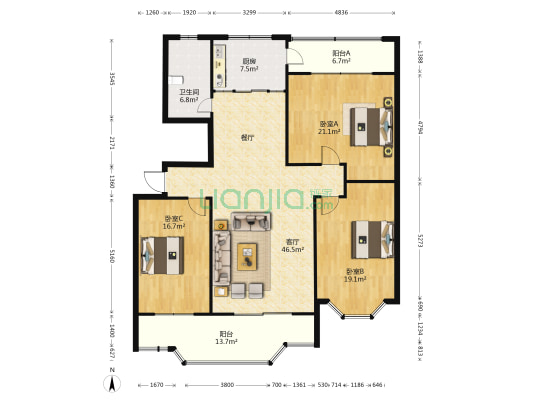 公路公寓 3室1厅1卫 170平方
