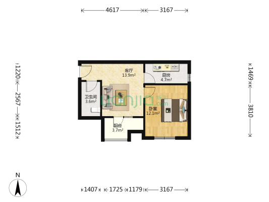 秋怡家园 1室1厅1卫 52平方