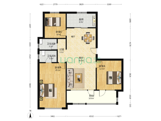 越秀铂悦府 3室1厅2卫 136平方