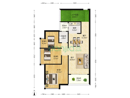 山语龙庭 3室2厅1卫 100平方
