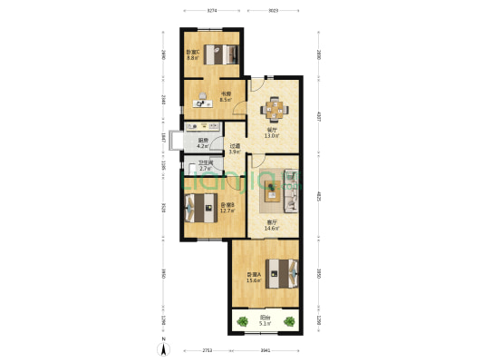 武汉小学单位宿舍 4室2厅1卫 113平方
