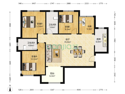 美联德玛假日 4室1厅2卫 122平方