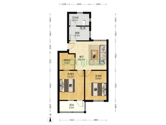 南岗街四航局塘头生活区 2室1厅1卫 67平方
