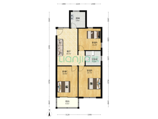 北中路175弄 3室1厅1卫 96平方