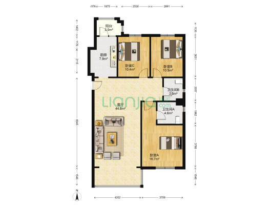 中信御园 3室1厅2卫 122平方