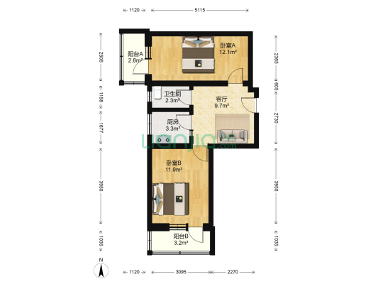 西环里 2室1厅1卫 62平方
