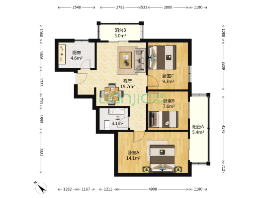 芳群园一区 3室1厅1卫 86平方