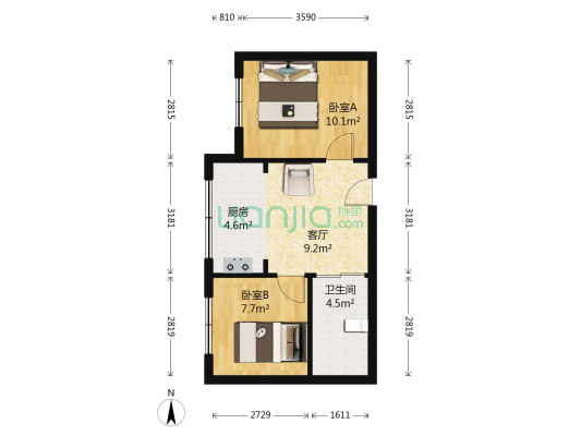东皇国际城-菊香溪谷C-1区 2室1厅1卫 51平方