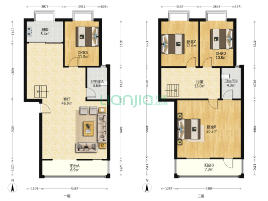 天清文化长廊 4室1厅2卫 137平方