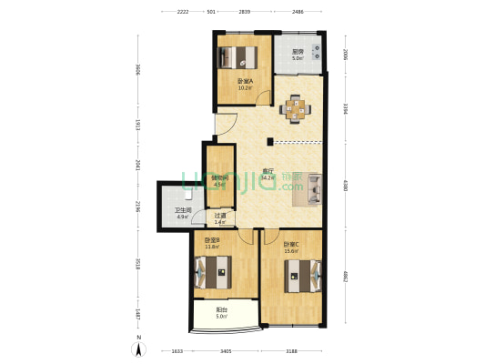 蟠凤前岸小区 3室1厅1卫 120平方