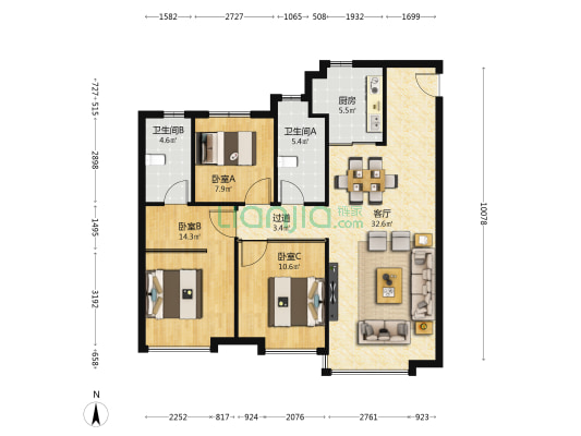 龙湖·金城光年 3室1厅2卫 118平方