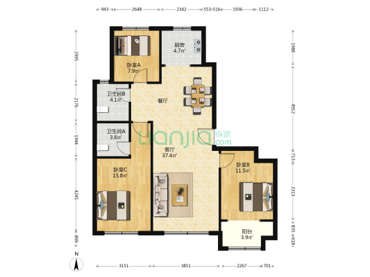 中冶德馨苑  3室1厅2卫 138平方
