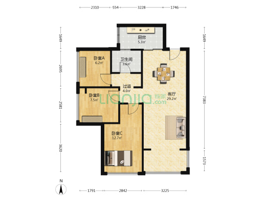 顺祺铖豪庭 3室1厅1卫 80平方