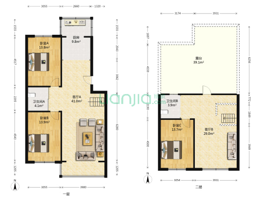 东方花园 3室2厅2卫 165平方