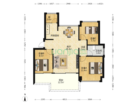 中铁·子悦台 3室1厅1卫 102平方