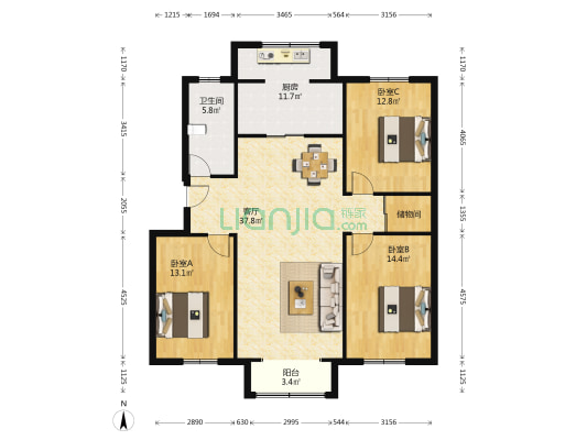 河溪佳园 3室1厅1卫 129平方