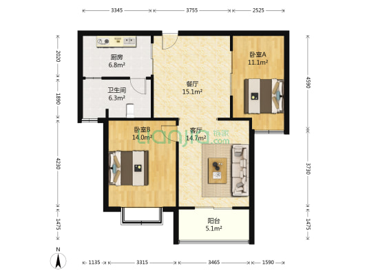 德庆水韵山城 2室2厅1卫 89平方