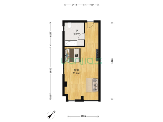 珠江壹号 1室0厅1卫 50平方