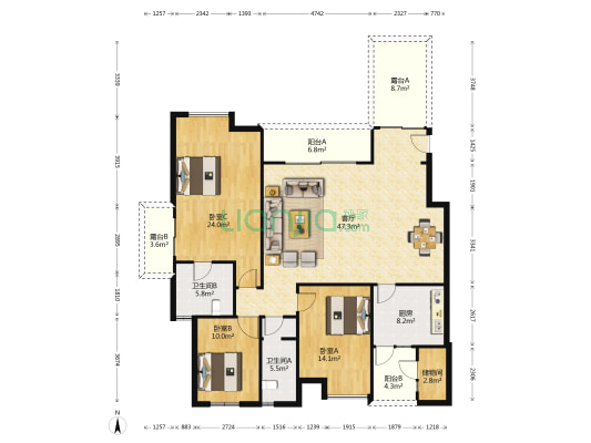 碧水康桥 3室1厅2卫 137平方