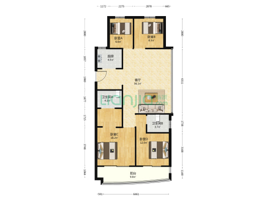 娄嘉景园 4室1厅2卫 130平方