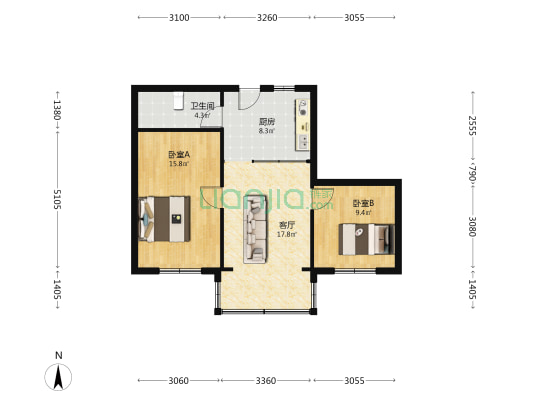景江新村 2室1厅1卫 64平方