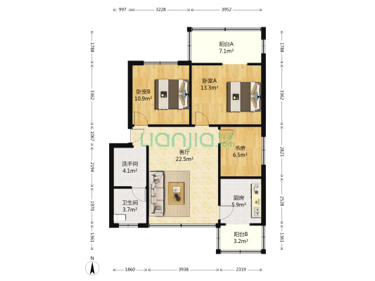 旌南名居 3室1厅2卫 88平方