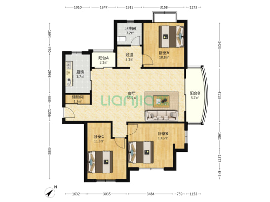 金宇名邸 3室1厅1卫 120平方